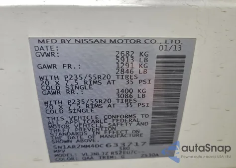 2013 Nissan Pathfinder S z USA, uszkodzony, nr VIN 5N1AR2MM4DC633717